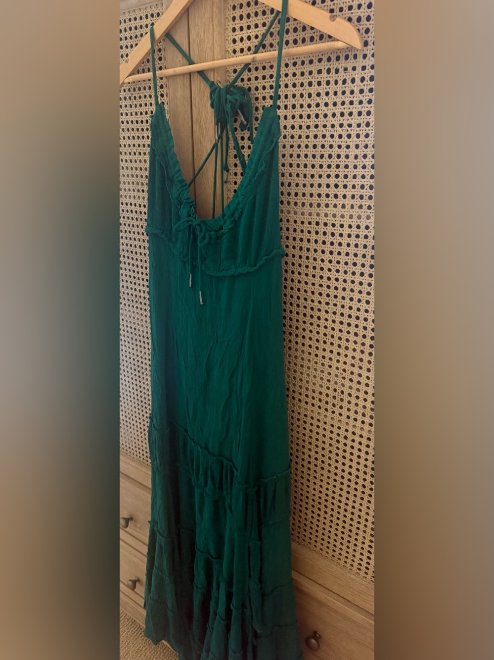 Free People Green Tiered Maxi Dress with Adjustable Straps